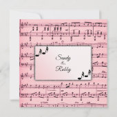 Pink Music Wedding Invitation Kaart (Achterkant)