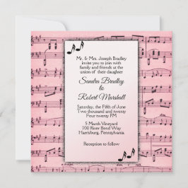 Pink Music Wedding Invitation Kaart