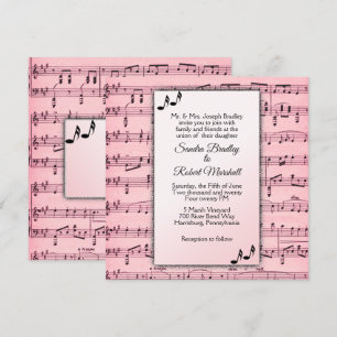 Pink Music Wedding Invitation Kaart