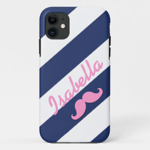 PINK MUSTACHE BLUE STRIPES iPHONE 5 HOESJE