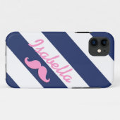 PINK MUSTACHE BLUE STRIPES iPHONE 5 HOESJE (Achterkant (horizontaal))