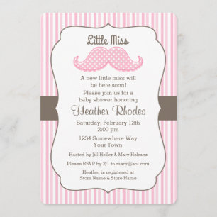 Pink Mustache Little Miss Baby shower Kaart