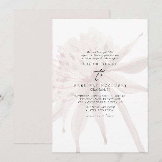 Pink Muted Champagne Floral Wedding Kaart (Voorkant / Achterkant)