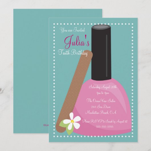 Pink Nail Poolse Birthday Invite Kaart (Voorkant / Achterkant)