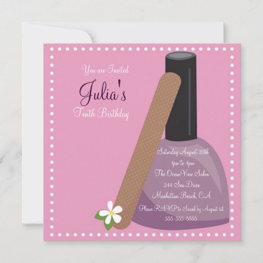Pink Nail Poolse Birthday Invite Kaart (Voorkant)
