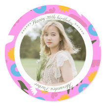 pink name birthday modern floral romantic  Sticker