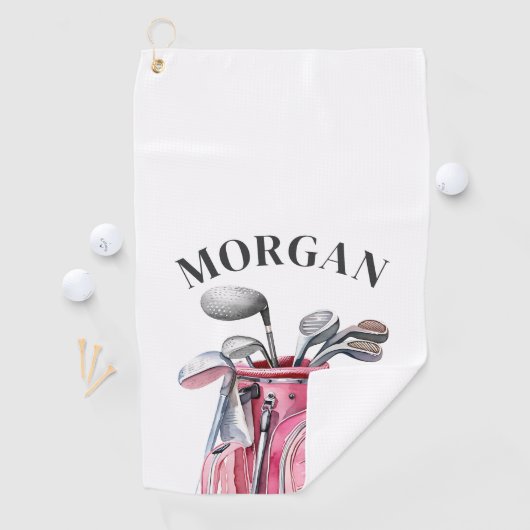 Pink Name Monogram Golfhanddoek (Insitu)