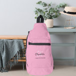 Pink name monogram sling bag<br><div class="desc">A light pink background,  black and golden text.  
Personalize and add your first name,  monogram initials and full name.</div>