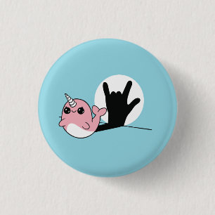 Pink Narwhal ASL I Love You – Deaf Culture Design Ronde Button 3,2 Cm
