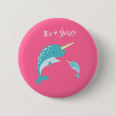Pink Narwhal Baby shower Ronde Button 5,7 Cm (Voorkant)