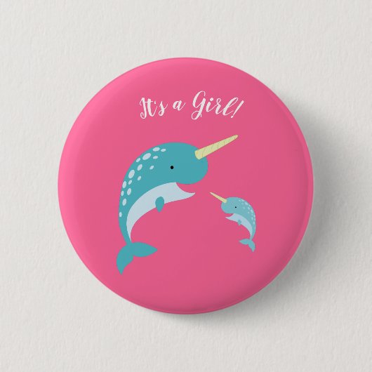 Pink Narwhal Baby shower Ronde Button 5,7 Cm (Voorkant)