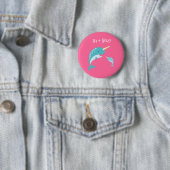 Pink Narwhal Baby shower Ronde Button 5,7 Cm (In situ)