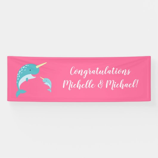 Pink Narwhal Baby shower Spandoek (Horizontaal)