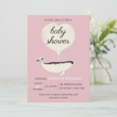 Pink Narwhal Whale Meisje Baby shower Uitnodiging (Staand voorkant)