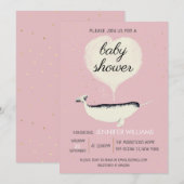 Pink Narwhal Whale Meisje Baby shower Uitnodiging (Voorkant / Achterkant)