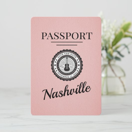 Pink Nashville Passport Bewaar de datum Save The Date (Staand voorkant)