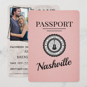 Pink Nashville Passport Bewaar de datum Save The Date