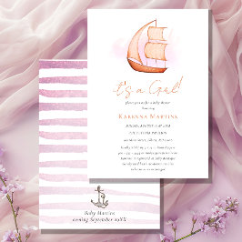 Pink Nautical Adventure Het is een Meisje Baby sho Kaart