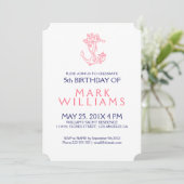 Pink Nautical Floral Anchor Birthday Party Invite Kaart (Staand voorkant)