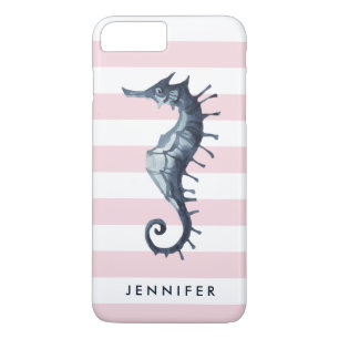 Pink Nautical Seahorse gepersonaliseerd monogram iPhone 8/7 Plus Hoesje
