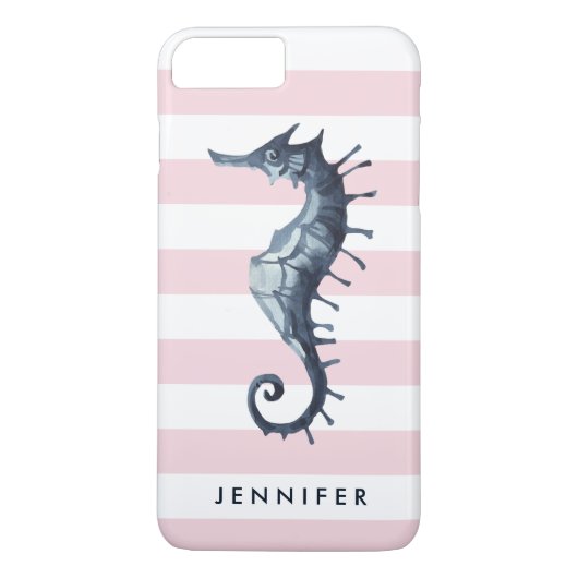Pink Nautical Seahorse gepersonaliseerd monogram Case-Mate iPhone Case (Achterkant)
