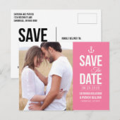 PINK NAUTISCHE FOTO BESPAAR HET DATUM BRIEFKAART (Voorkant / Achterkant)