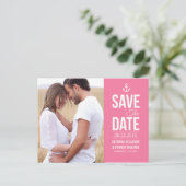 PINK NAUTISCHE FOTO BESPAAR HET DATUM BRIEFKAART (Staand voorkant)
