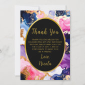 Pink, Navy Blue and Gold Ink Birthday Party Bedankkaart (Voorkant)