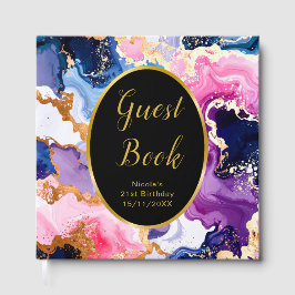 Pink, Navy Blue and Gold Ink Birthday Party Gastenboek