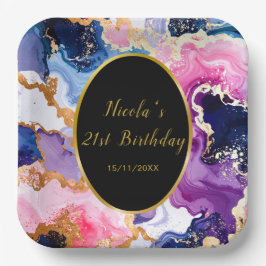 Pink, Navy Blue and Gold Ink Birthday Party Papieren Bordje