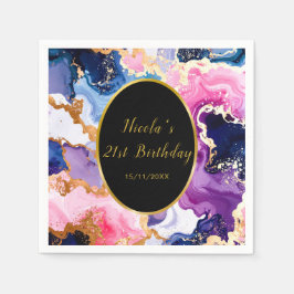 Pink, Navy Blue and Gold Ink Birthday Party Servet