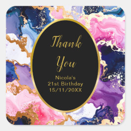 Pink, Navy Blue and Gold Ink Birthday Party Vierkante Sticker