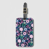 Pink Navy Blue Floral Bouquet Waterverf Patroon Bagagelabel (Voorkant (verticaal))