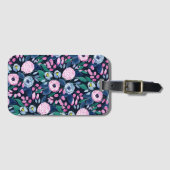 Pink Navy Blue Floral Bouquet Waterverf Patroon Bagagelabel (Voorkant (horizontaal))
