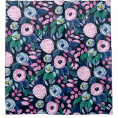 Pink Navy Blue Floral Bouquet Waterverf Patroon Douchegordijn (Voorkant)