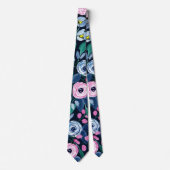 Pink Navy Blue Floral Bouquet Waterverf Patroon Stropdas (Voorkant)
