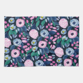 Pink Navy Blue Floral Bouquet Waterverf Patroon Theedoek (Horizontaal)