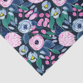 Pink Navy Blue Floral Bouquet Waterverf Patroon Tissuepapier (Detail)