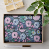 Pink Navy Blue Floral Bouquet Waterverf Patroon Tissuepapier (Geschenk)