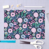 Pink Navy Blue Floral Bouquet Waterverf Patroon Tissuepapier (Craft)
