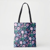 Pink Navy Blue Floral Bouquet Waterverf Patroon Tote Bag (Voorkant)