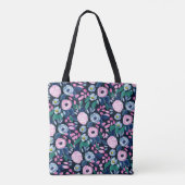Pink Navy Blue Floral Bouquet Waterverf Patroon Tote Bag (Achterkant)