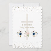 Pink Navy Blue Floral Gold Triplets Baptism   Kaart (Achterkant)