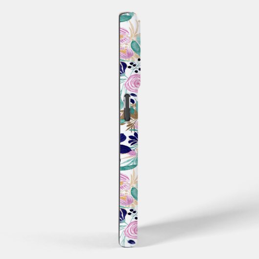 Pink Navy Blue Gold Waterverf Flowers Patroon Case-Mate iPhone Case (Achterkant / Rechts)