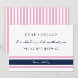 Pink & Navy Blue Stripes Wil je mijn bruidsmeisje  Kaart