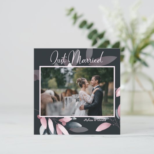 Pink Navy Elegant Waterverf Floral Wedding Aankondiging (Staand voorkant)