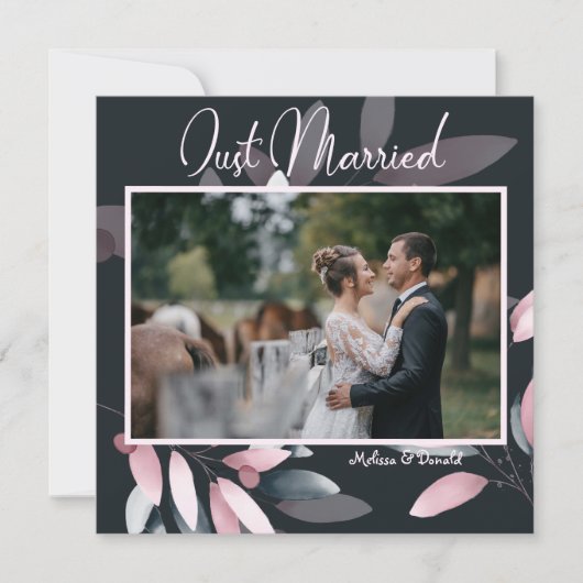 Pink Navy Elegant Waterverf Floral Wedding Aankondiging (Voorkant)