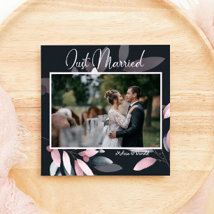 Pink Navy Elegant Waterverf Floral Wedding Aankondiging
