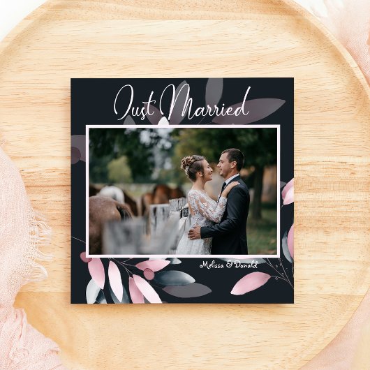 Pink Navy Elegant Waterverf Floral Wedding Aankondiging