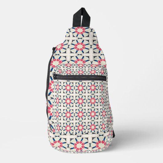 Pink Navy Floral Geometric Pattern Sling Bag (Voorkant)